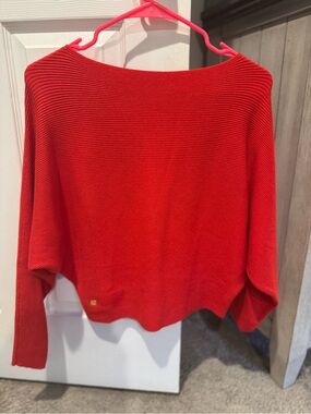 Lauren, Ralph Lauren Red Boatneck cropped Ribbed Sweater size petite small